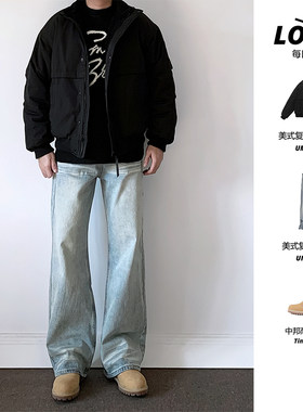 美式复古纯色羊羔毛加绒棉服