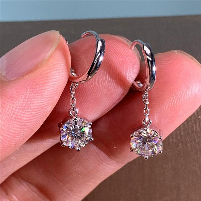 925纯银耳扣六爪镶钻耳环女时尚