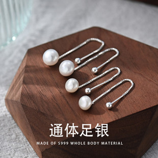 珍珠耳线女2025新款爆款高级感气质长款999纯银耳环螺丝拧扣耳钉