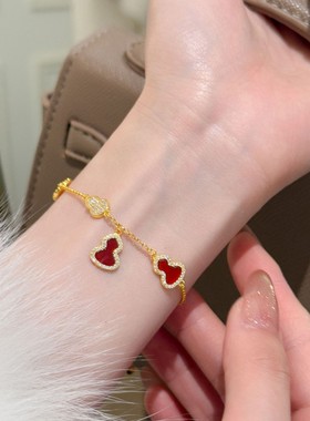 红玛瑙葫芦手链女S925纯银中式精致贝壳手饰小红书爆款