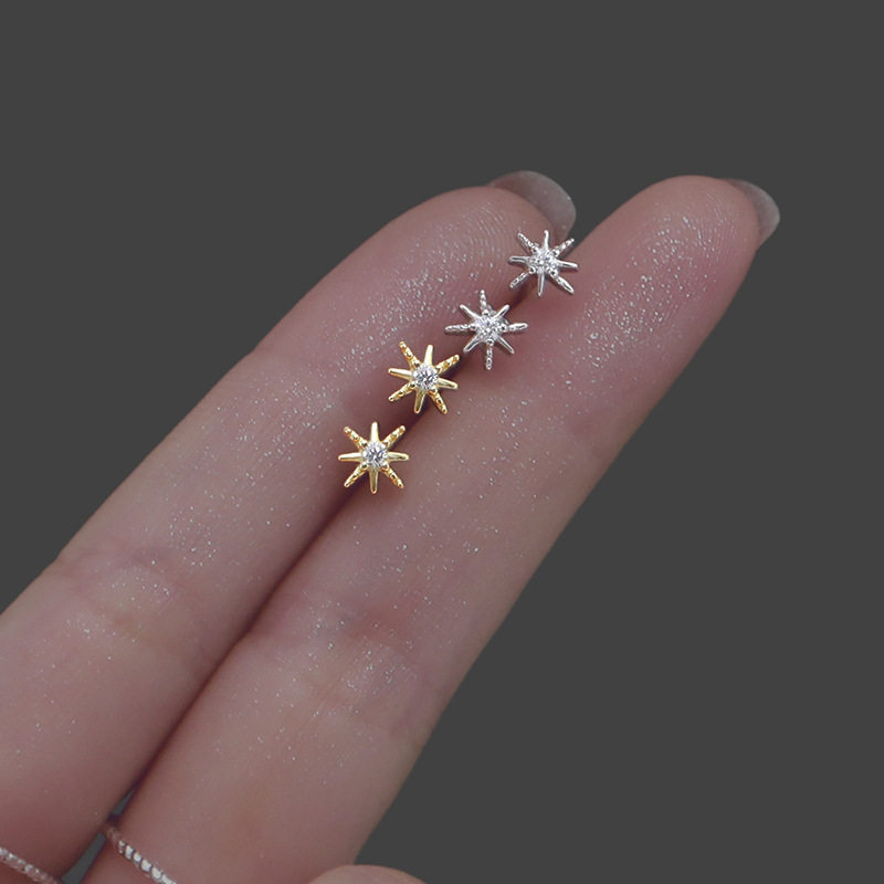 S925纯银八芒星耳钉女韩国简约个