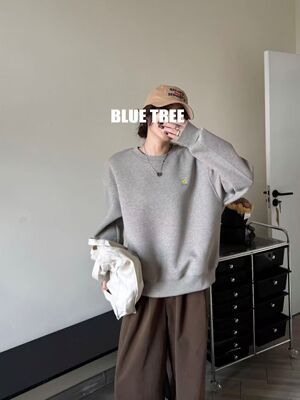 BLUETREE2026春季新款印花口袋梨子圆领卫衣沐棉舒适百搭毛圈上衣