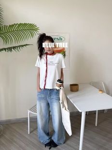 REE2025秋季 百搭显瘦长袖 新款 时尚 T恤女舒适全棉小标潮 韩版 BLUET