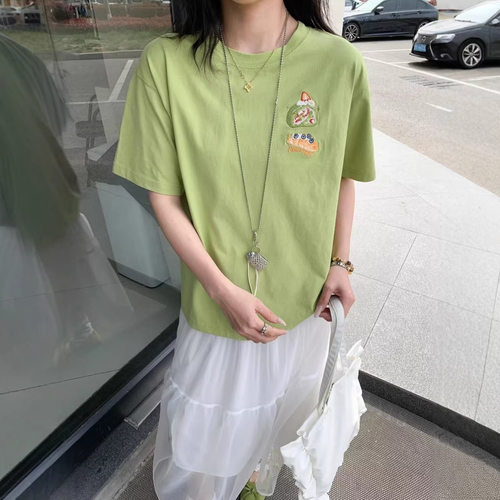 纸袋家夏季新款「面包刺绣短袖T恤」简约纯棉双纱180g时尚休闲218