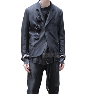 中性文艺感古典立体花朵立领西装 真丝原创暗黑法式 Dawson Elena