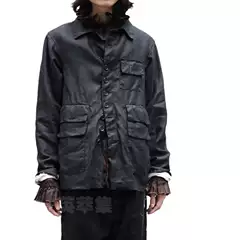 Elena Dawson Imported Heavyweight Linen Multi-Pocket Decorative Artisan-Style Original Vintage Workwear Jacket