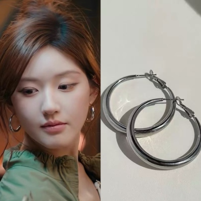 许我耀眼赵露思许妍同款素圈耳环爆款925银耳钉宋轶刘亦菲同款