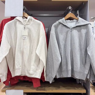 棵米0素家男女装宽松连帽拉链休闲运动开衫长袖外套卫衣女485735