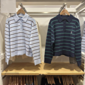 棵米0素家棉质休闲风POLO领条纹针织衫 482971 484503 长袖 毛衣毛衫