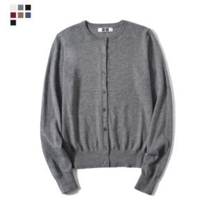 ^棵米0素家!女装精纺美利奴羊毛圆领针织开衫/长袖秋KM478331