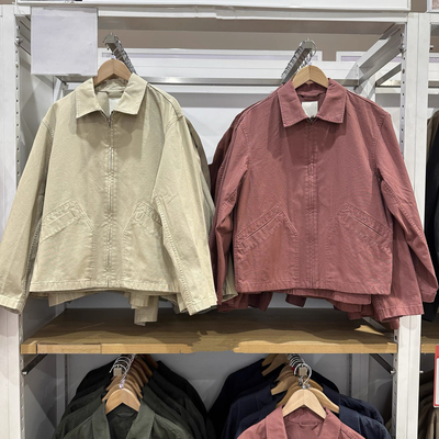 ^棵米0素家男女装休闲拉链翻领外套底特律纯棉休闲纯色夹克484249