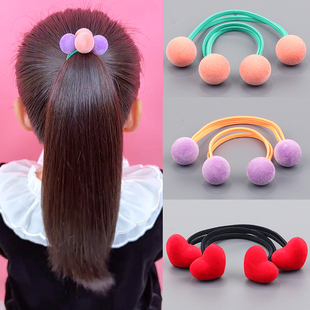 新款儿童弹力植绒双头珠珠皮筋扎高马尾女童不伤发长绕绕头绳发圈
