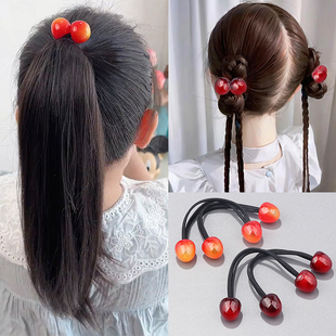 儿童高弹力樱桃绕绕皮筋甜美可爱小女孩双头发绳绑高马尾头绳头饰