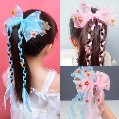 儿童花朵飘带大蝴蝶结发夹