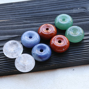 20mm面包圆平安扣 天然石红石东陵玉白水晶吊坠 diy饰品材料配件