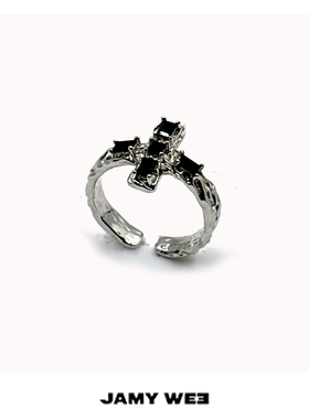 JAMYWEE银做旧镶锆石开口戒指