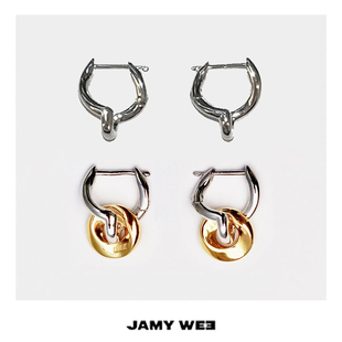 JAMY 925银镀白金穿莫斯比环吊坠情侣可拆卸扭转耳环 WEE原创设计