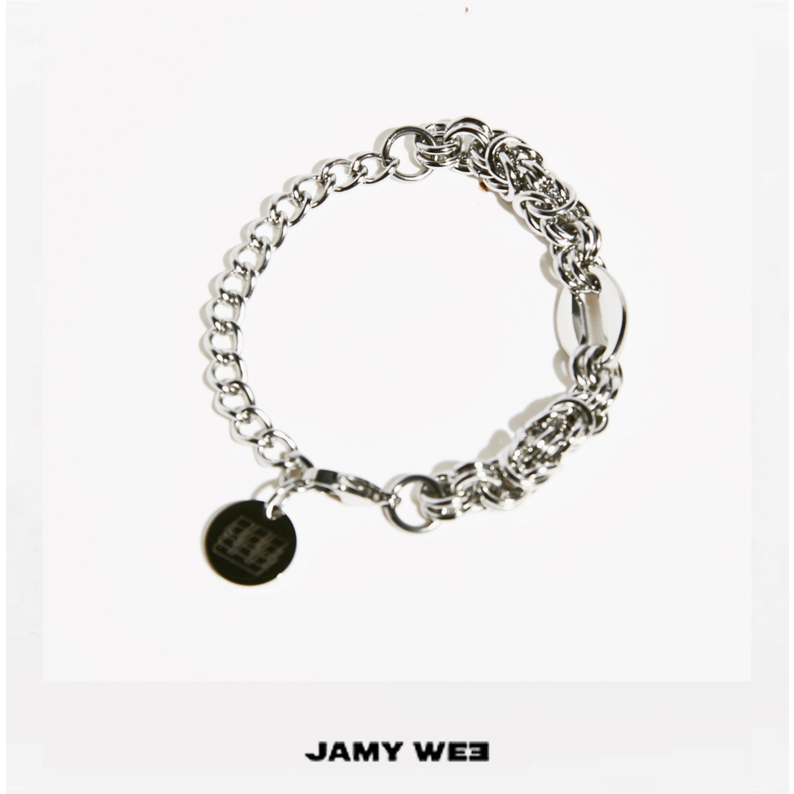 JAMY WEE原创设计 情侣中性款简约个性亮面钛钢拼接可调节手链