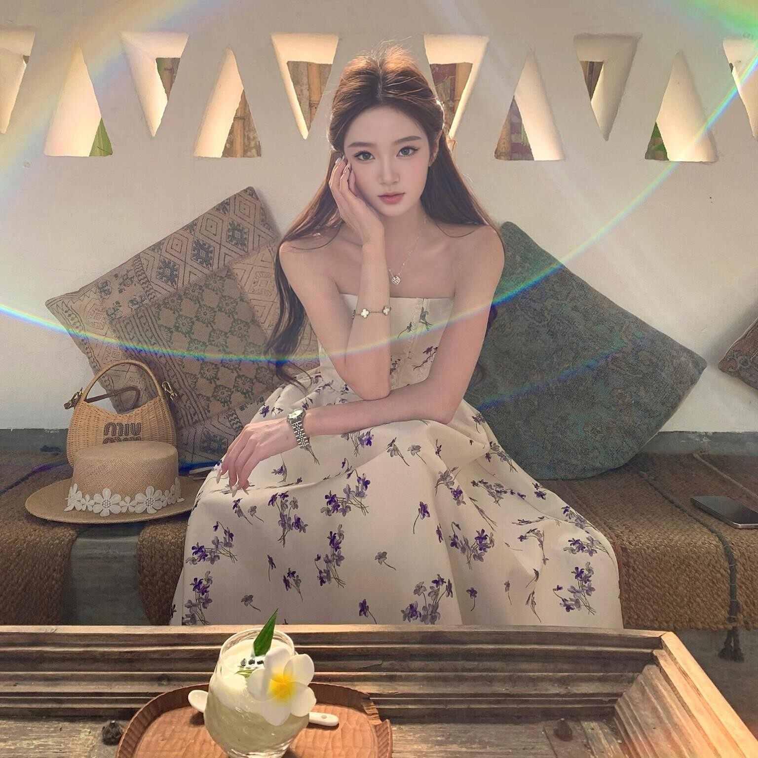 抹胸连衣裙高级感订婚礼服party轻礼裙重工鱼骨碎花气质生日裙子