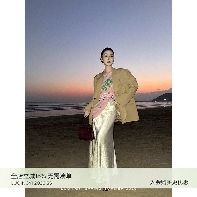 鹭青一原创【蝉羽】100醋酸半身裙女春夏轻奢光泽垂感A字缎面半裙