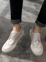 White board shoes, men's top layer cowhide, British brock carved genuine leather, casual low-top lace-up, breathable and versatile single shoes thumbnail 2