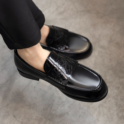 吸血鬼男真皮一脚蹬商务乐福鞋