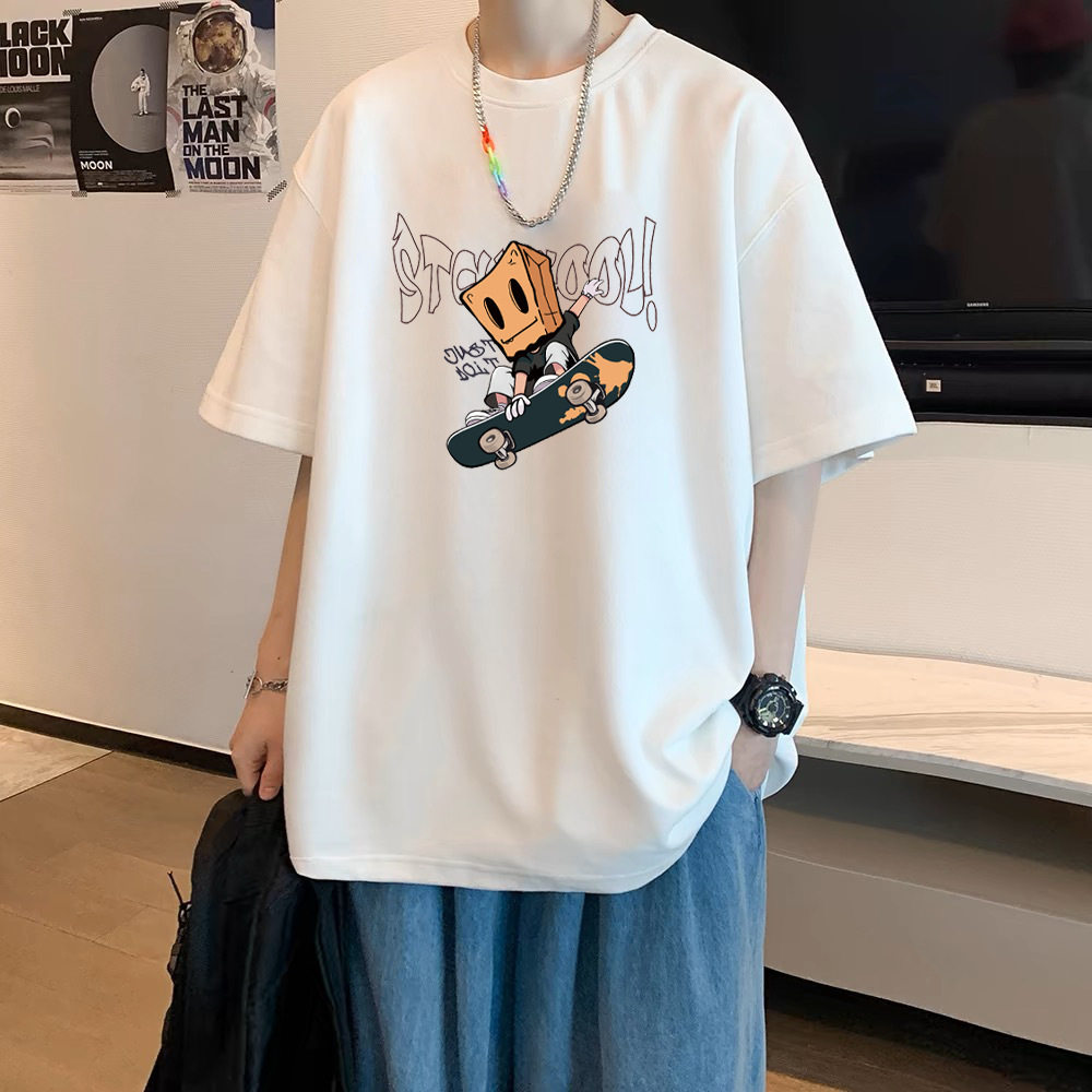 青少年夏季短袖T恤男夏季新款纯棉初高中学生港风百搭酷帅气体恤