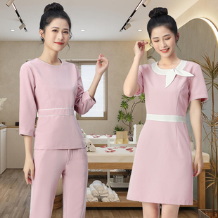 夏季美容院2025工作服护理气质高端美容师工服新款足浴技师套装