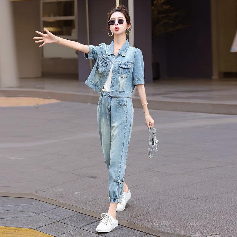 今年流行时尚牛仔套装女装夏季薄款2025新款夏天两件套夏款小个子