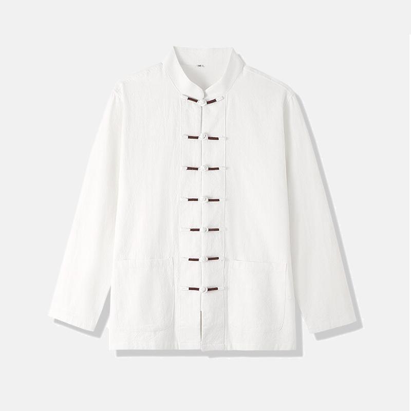 中国风棉麻唐装长袖衬衫立领复古