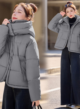 现货2025冬装时尚面包服棉衣短款连帽泡芙外套纯色百搭保暖加厚