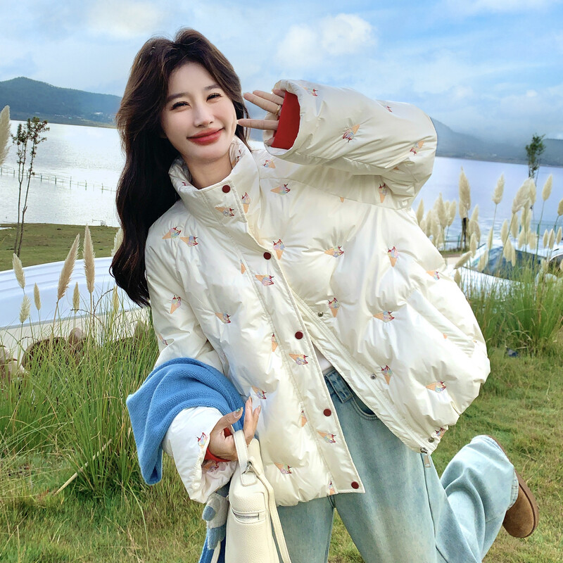 冬季新款！90绒！冰激凌刺绣立领短款羽绒服外套D931-P300K398