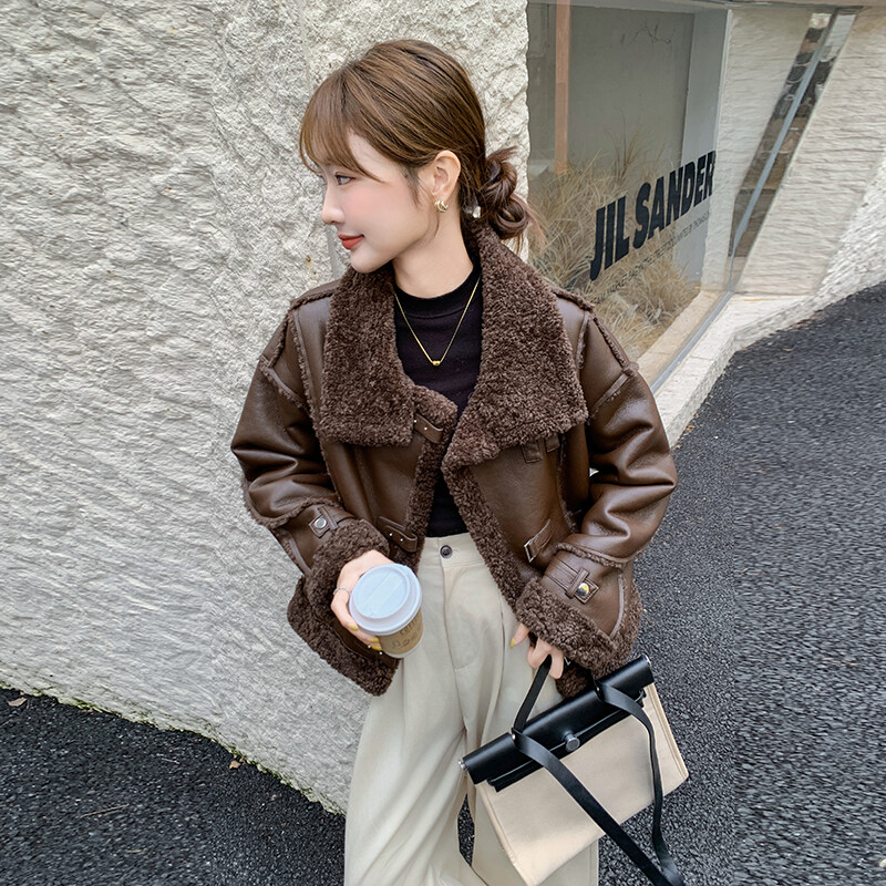 现货主推25冬皮羊羔毛外套加厚保暖外套派克2D044-703-P205-K308