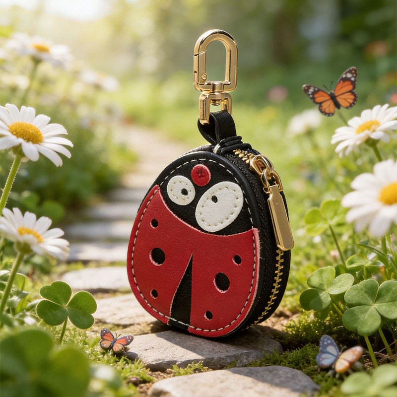 可爱卡通瓢虫钥匙包女童手工包包挂饰创意礼物皮质拉链女士零钱包