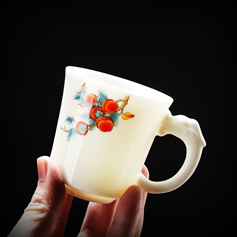 家用茶杯大号羊脂玉瓷带把防烫功夫品茗杯大容量白瓷加厚泡茶杯,餐饮具,茶杯,淘宝优惠券,粉丝福利购,淘宝优惠卷