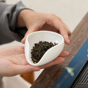 茶荷白瓷赏茶禅意陶瓷茶则茶道配件茶具茶碟复古风茶勺套装投茶器