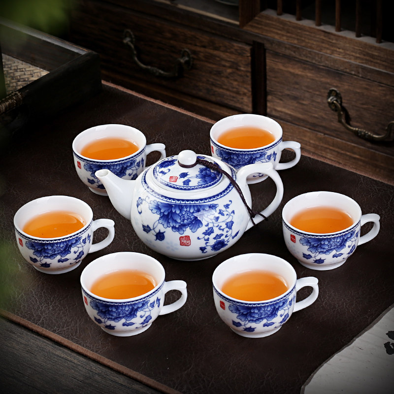 小号青花陶瓷功夫茶杯具白瓷泡茶壶家用酒店酒楼一壶两杯六杯商用