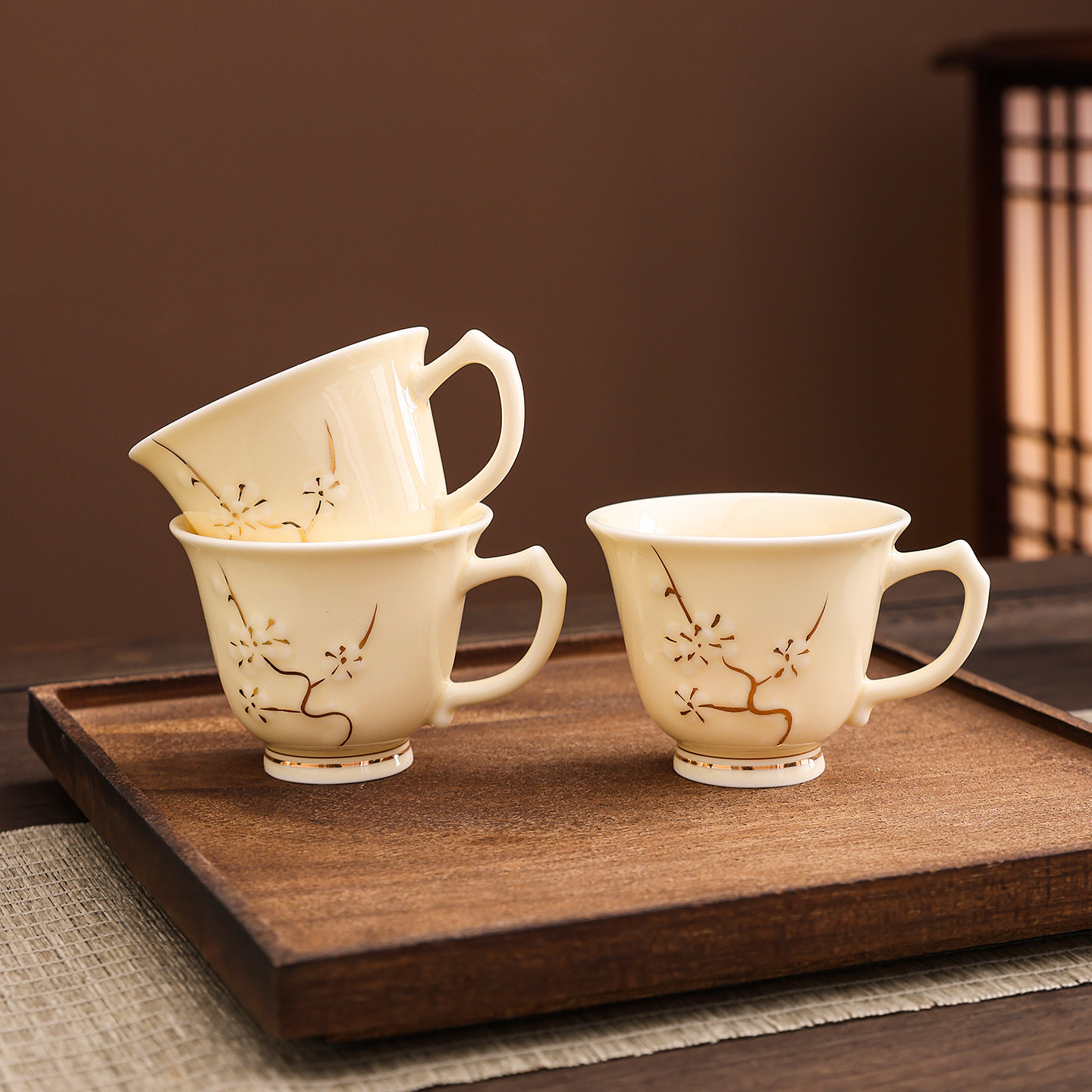 青瓷主人杯陶瓷家用防烫手带把有耳茶杯大号品茗杯一口杯高档泡茶
