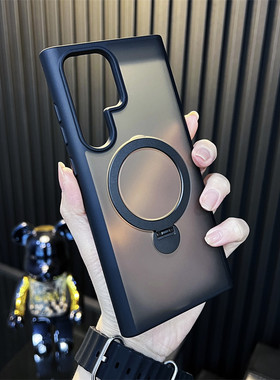 360度旋转定点磁吸支架新s25ultra适用三星s24ultra手机壳S24puls透明磨砂23超薄防摔散热硬壳黑色简约高级感