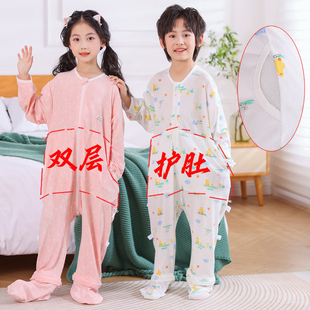 睡袋儿童网眼夏季 可拆 空调纯棉男女童分腿防踢被双层护肚包脚长袖