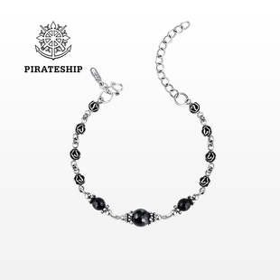 海盗船银饰玛瑙手链女2024年新款时尚银手镯个性气质手饰小众设计