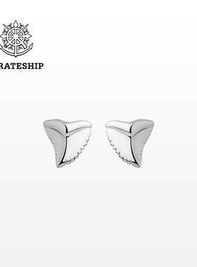 海盗船银饰鲨鱼牙银耳钉女原创设计感鱼骨耳环925银复古潮饰品