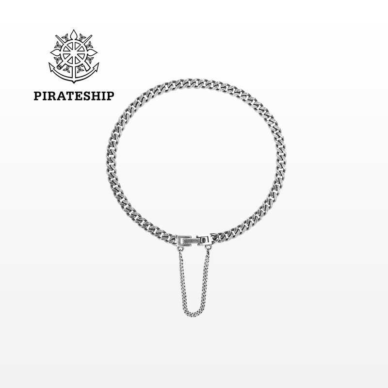 海盗船银饰新款古巴链银手链女S925银韩版简约气质手链男潮饰品女
