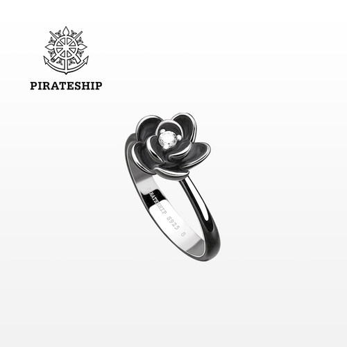 海盗船银饰玫瑰花戒指女复古小众