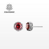 海盗船银饰复古耳饰银耳钉女2022年新款 潮银耳环红色气质个性 耳坠