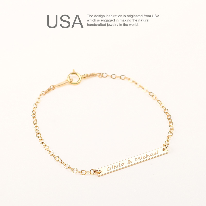 14K包金chic手链 名字母定制刻字手链闺蜜女 简约冷淡风手链极细