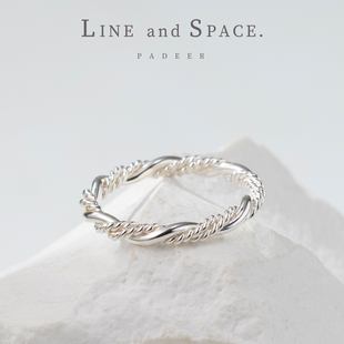 925纯银手工编织3股扭纹麻花戒指女 欧美风简约通勤叠戴尾戒小指