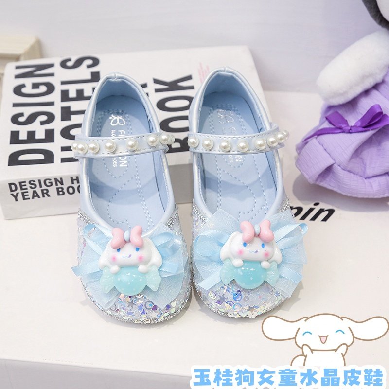 玉桂狗女童公主小皮鞋牛筋底大耳狗儿童闪钻水晶鞋蝴蝶结洋气百搭