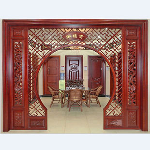 镂空新中式 客厅屏风玄关隔断月亮门仿古实木花格木格栅月洞圆拱门