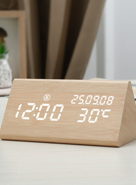 复古木质闹钟 LED静音电子钟创意床头钟客厅座钟摆件夜光时钟闹表